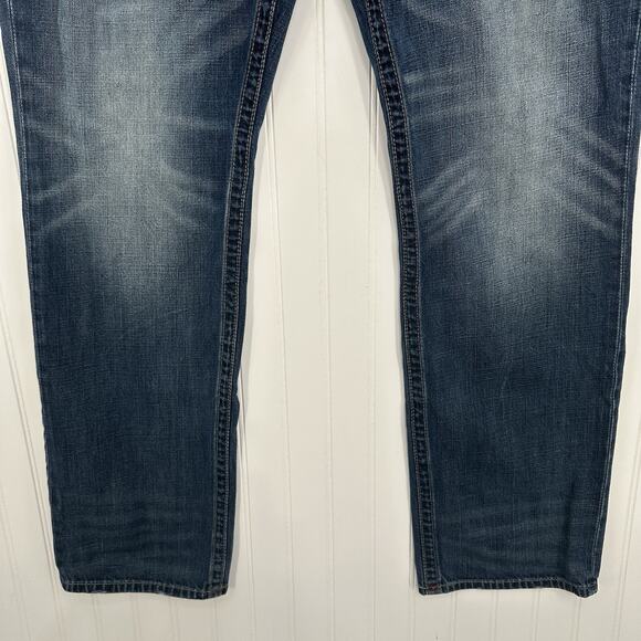 True Religion Jeans Mens 40x34 Section Straight Leg Blue Denim Distressed *Flaw - Picture 5 of 15